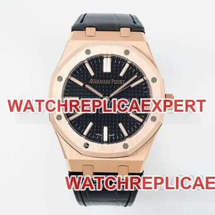 collectible watch Royal OakDDF factory Audemars Piguetblack dialrose gold4302 mechanical leather bracelet15510side live photo