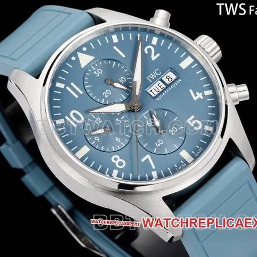 collectible watch pilot TWS factory IWC light blue dial rubber model front live photo
