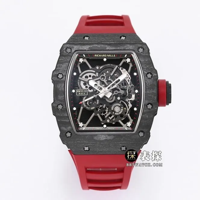 BBR RM 35-01Richard Mille1:1replica watch men's black dial red rubber style side live photo