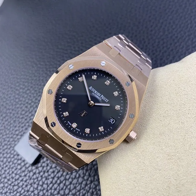 BF factory top-tier watch Audemars Piguet men's black dial gold belt Royal Oak15202 automatic movement watch side view