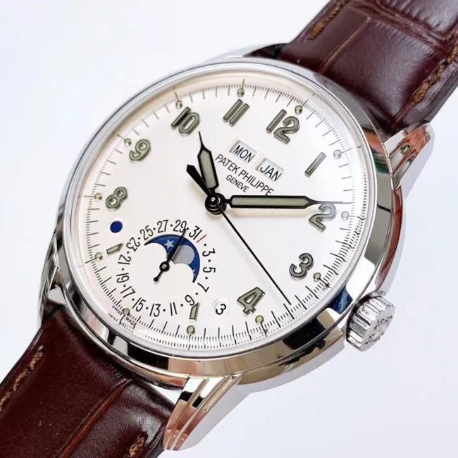 top-tier replicaPatek PhilippePP super complex function 5320G series white steel white dial men's mechanical watch side view