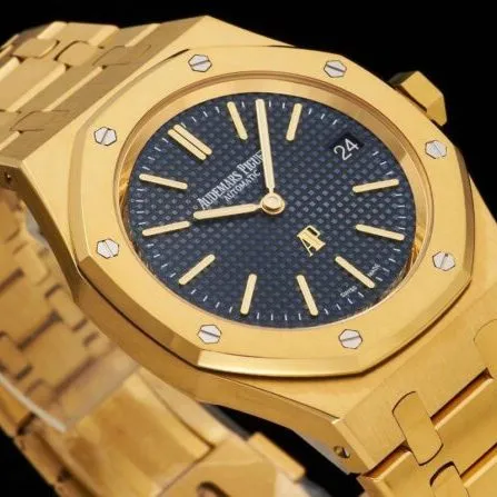 top-tier watch Audemars PiguetRoyal Oak15202 two-hand mechanical movement gold plate blue bottom men's watch front view