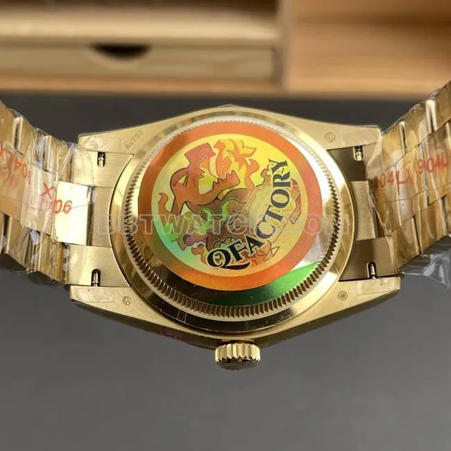 top-tier watch QF factory Day-DateRolexblack dialyellow gold2836 mechanical 36mmbraceletlive photos