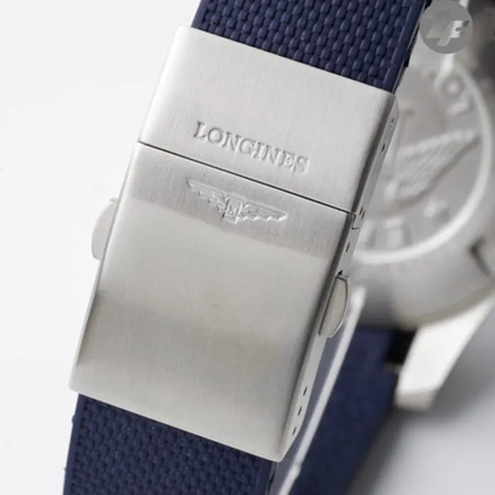 top-tier watch Longines men's blue dial Concas series leather strap mechanical watch side view