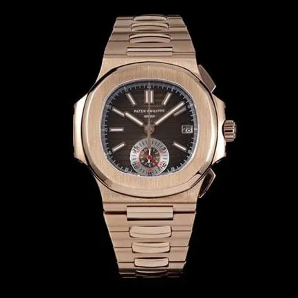 3K Factory Patek Philippe collectible watches Men's Black Plate Steel Strap Nautilus Multifunction Chronograph Watch Side View