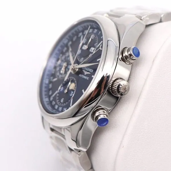 GL factory Longinesreplica watch famous eight-pin moon phase7751 blue dialsteel bracelet side view