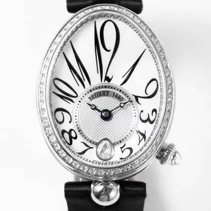 ZF Factory Breguet top-tier watch women's white dial black belt Queen of Naples leather strap watch front view