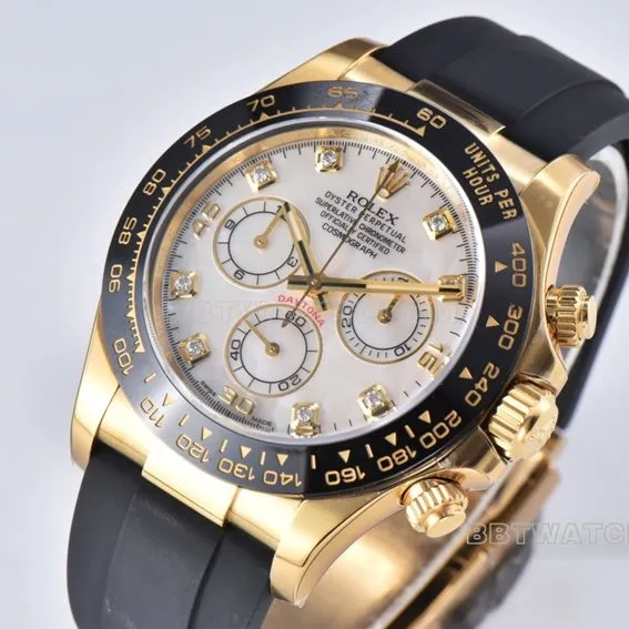 Factory C RolexDaytona1:1super mother-of-pearl disc yellow gold rubber model m116518ln-0045side live photo