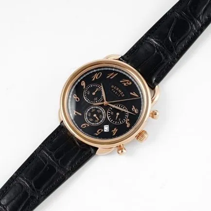 top-tier Hermès men's black dial black belt retro feelings quartzleather strap watch detail shots