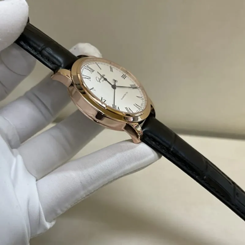 top-tier watch Glashütte Original original men's leather strap watch front view