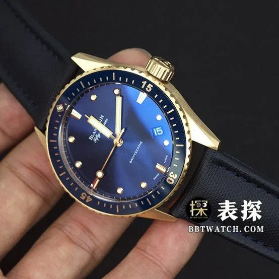 Blancpain Fifty Fathoms top-tier watch men's blue dial gold needle leather strap model pictures and price weight live photos