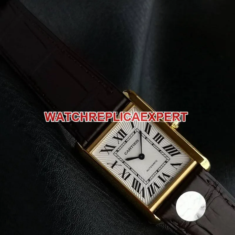 Cartier watch F1 factory tank white dialyellow gold case 2899MCmovementleather strap caseback live photo