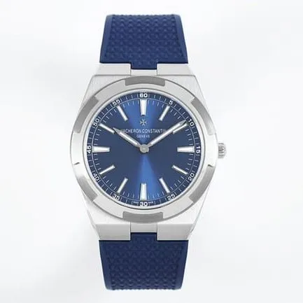8F factory top-tier replicaVacheron Constantin men's blue dialrubber strap ultra-thin series self-winding mechanical watch front view