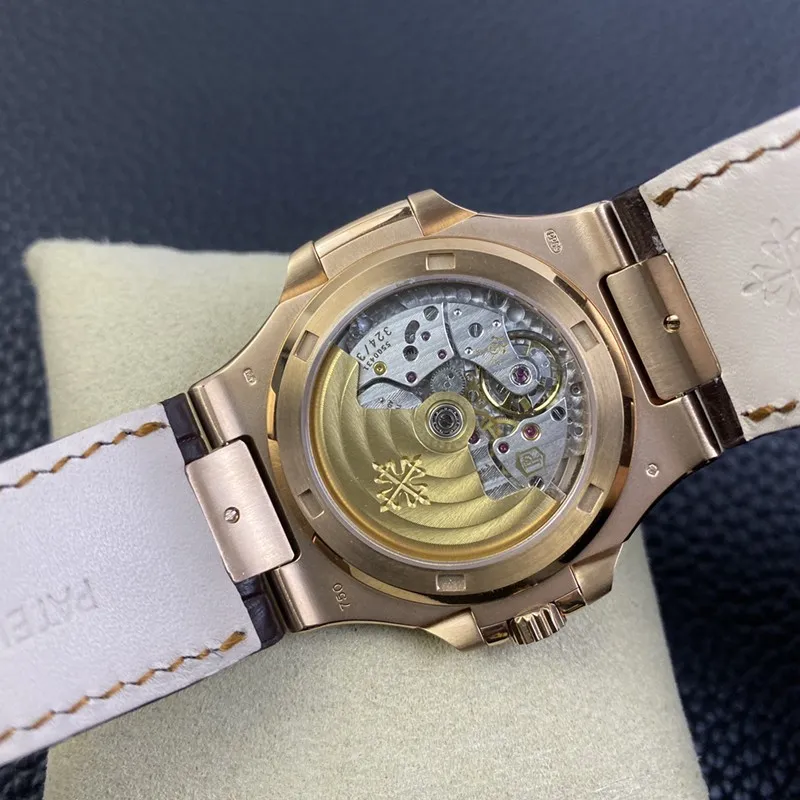 3K Factorytop-tierPatek Philippereplica watch Nautilus324SC ultra-thin mechanical rose gold crocodile leather front view