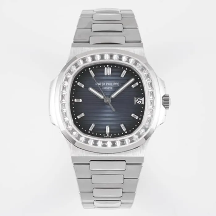 top-tier watch Patek Philippe men's blue dialsteel bracelet watch front view