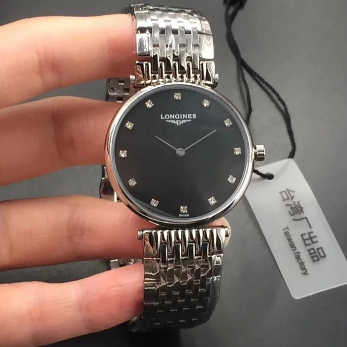 top-tier watch Longines boutique couple watch black dialsteel bracelet ultra-thin Jialan series watch side view