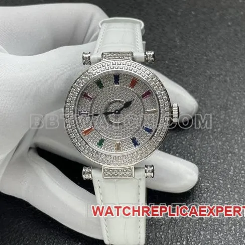 Frank Muller optimal watch quartzABF factory diamond bezel white leather braceletside live photo