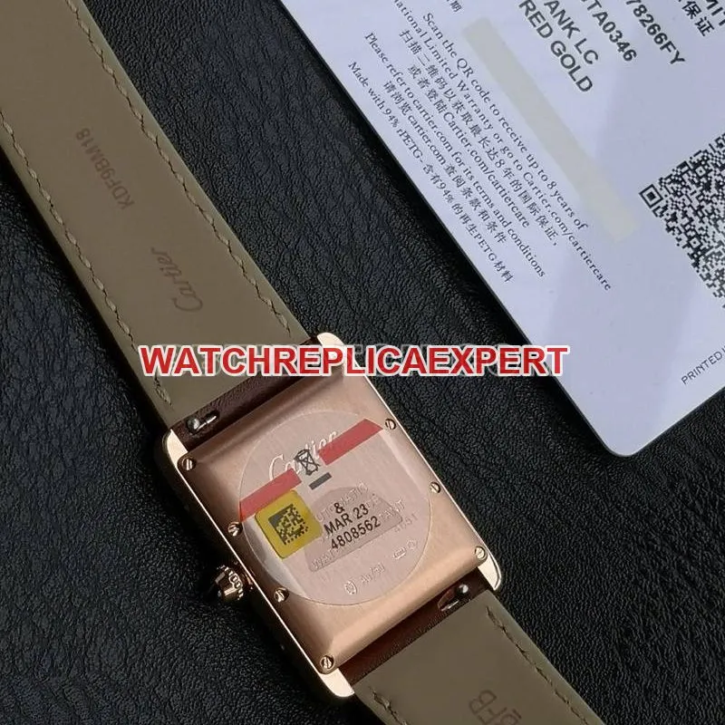 Cartier collectible watch F1 factory tank white dialrose gold case 2899MCmovementleather strap model front live photo