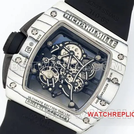 Richard Mille collectible watch R factory hollow plate white case black rubber model RM061side live photo