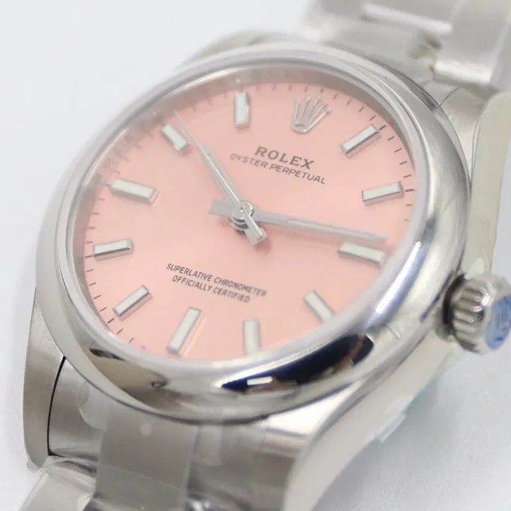 EW Oyster Perpetual Rolex1:1replica watch pink dial 31MMsteel bracelet model m277200-0004caseback live photo