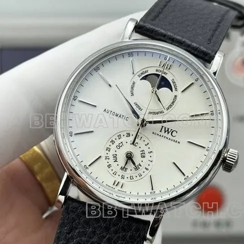collectible watch Portofino GR factory IWC white dial black leather strap model front live photo