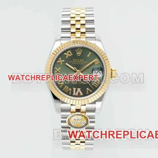 ARF FactoryRolex log super clonegreen dial31mm gold five-grid chain link 278273 side ear surface live photos