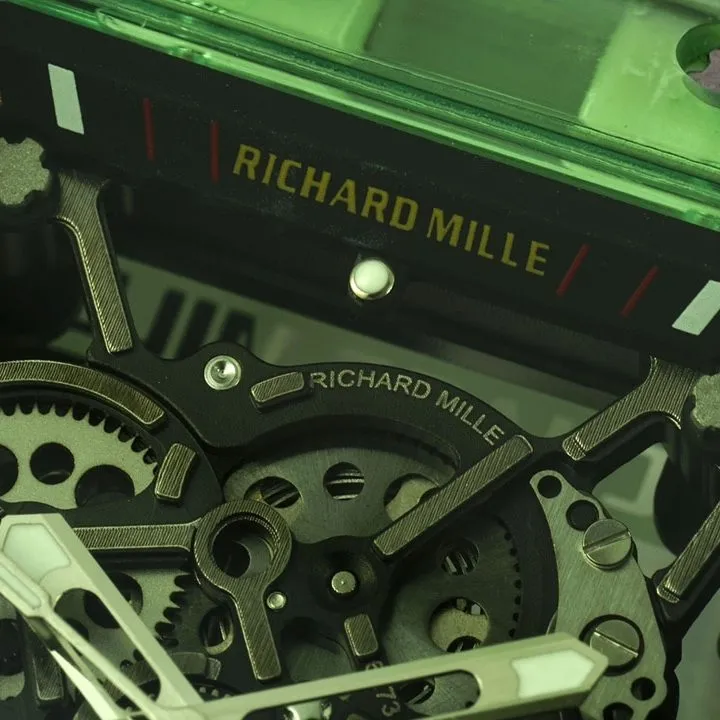 Richard Mille men's top-tier watch green transparent hollow plate rubber model RM35-01side live photo