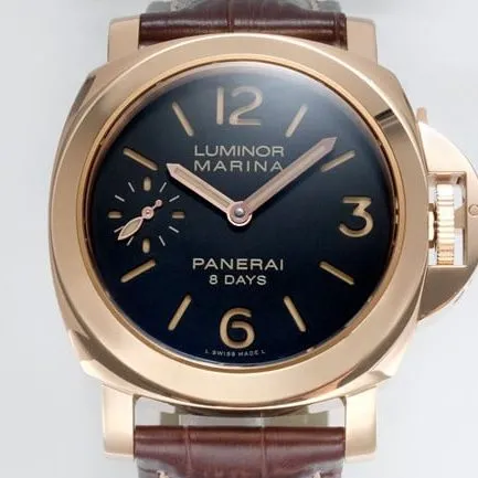 Paneraitop-tier manual winding mechanical men's black dial brown belt watch front view
