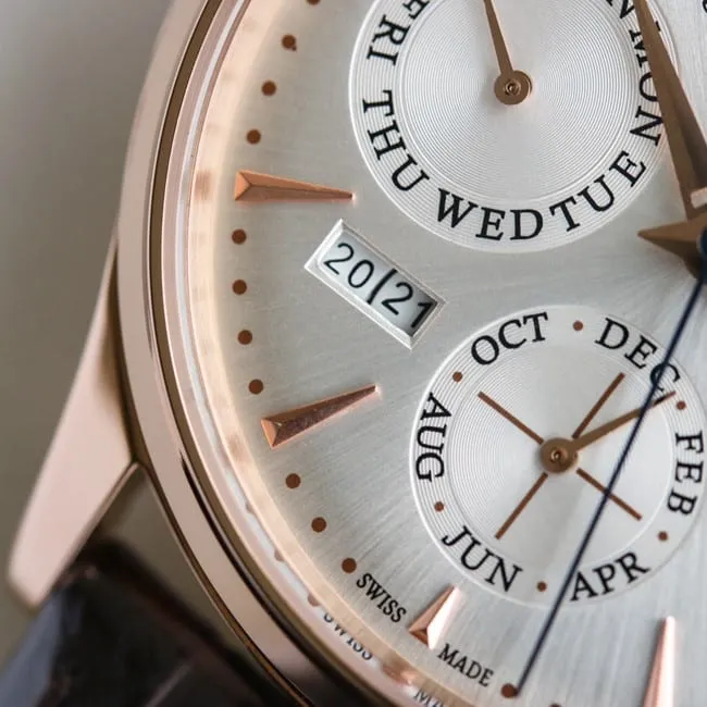 TW factory Jaeger-LeCoultremoon phase watch three major complex function master series fully automatic movement men's white dial brown belt watch top-tier replicaleather strapdetail shots