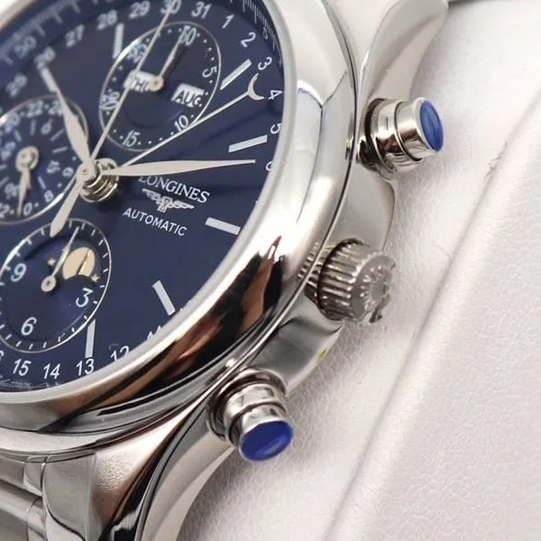 GL factory Longinesreplica watch famous eight-pin moon phase7751 blue dialsteel bracelet model bracelet picture