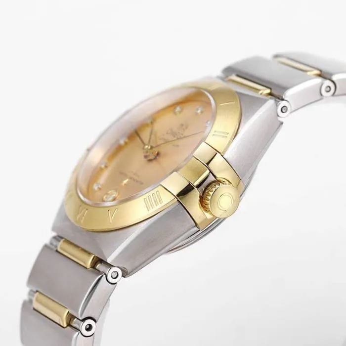 top-tier watch Omega women's gold plate constellation series steel bracelet watch front view