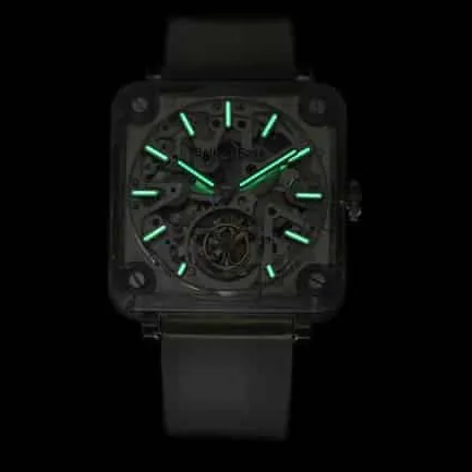 BBR Bell & Ross top-tier watch men's white dialrubber straptourbillon42.5mm fully automatic movementdetail shots