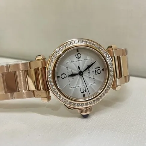 top-tier watch Cartier women's white dialsteel bracelet key series 18krose gold watch front view