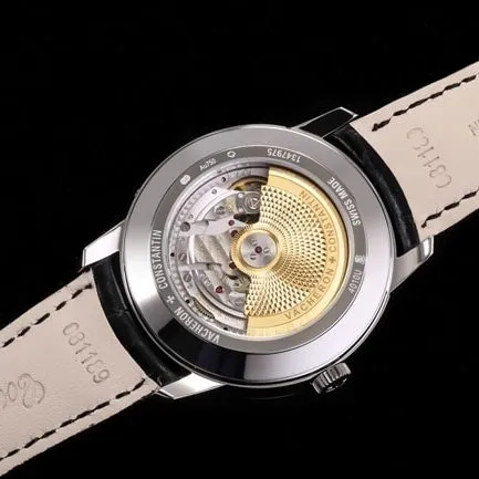 top-tier replicaVacheron Constantin men's white dial black belt heritage series fully automatic movementleather strap watch detail shots