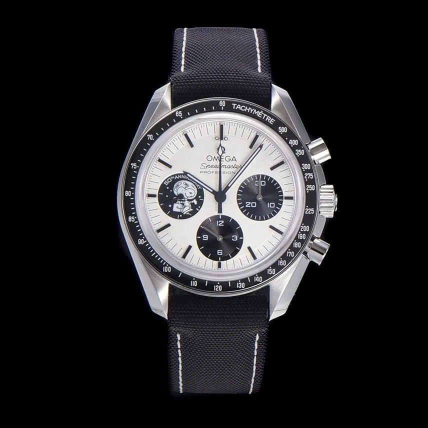 Omega Top Watch Men's White Dial Nylon Strap Snoopy Series Watch Detail Image