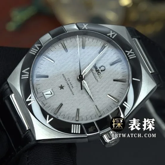 SBF factory Omega Constellation watch men's gray plate leather strap model pictures and prices caseback live photo