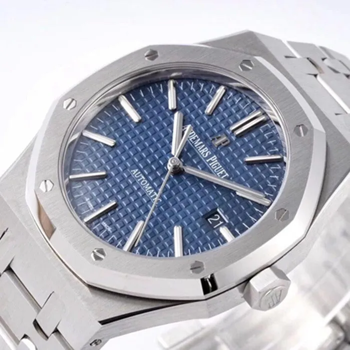Top collectible watches Audemars Piguet Men's Blue Plate Royal Oak Mechanical Steel Strap Wristwatch Buckle Figure