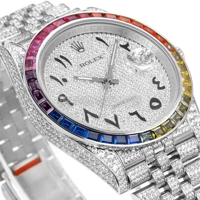 MS factory Rolex log 1:1top-tier replica2024 new full diamond plate Middle Eastern digital time scale side live photo