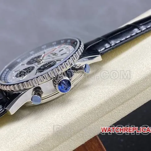 watch BLS factory aviation chronographBreitling silver gray plate brown leather strap model side live photo