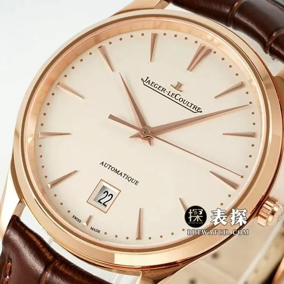 IM master Jaeger-LeCoultre1:1replica watch men's eggshell yellow plate rose goldleather strap model 1232510side live photo