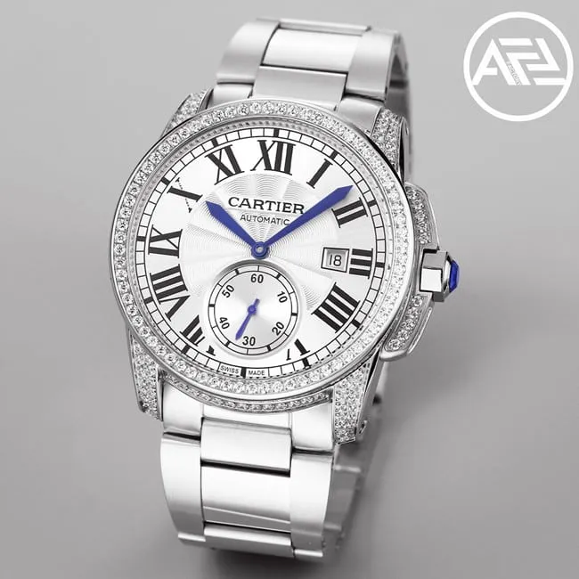 top-tier watch Cartier automatic movement men's white dialsteel bracelet Kalibo series watch detail shots