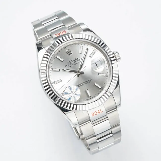 WF factory top-tier replicaRolex41mm log series silver dialsteel bracelet watch front view