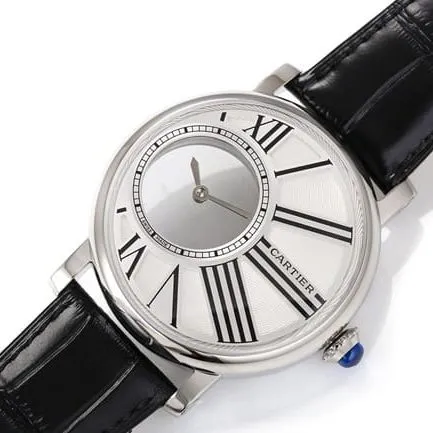 top-tier watch Cartier men's white dial black belt fully automatic movementleather strap watch front view