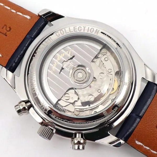 GL factory Longinessuper watch famous eight-pin moon phase7751blue dialleather strap model bracelet picture