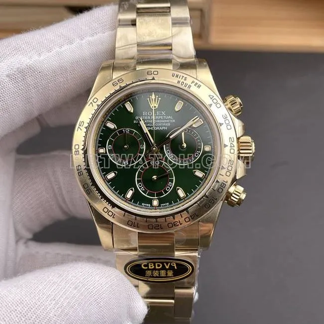 1:1replica watch Daytonagreen dialCBD factory Rolexyellow gold4130 mechanical braceletlive photos