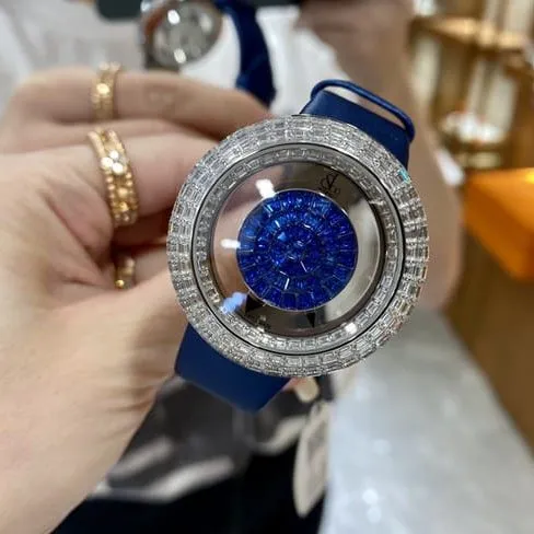 top-tier Jack top-tier women's black dial blue band quartz watch front view