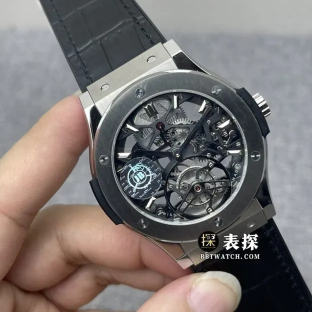 JB classic fusion Hublot1:1replica watch hollow plate tourbillon rubber model 505.TX.0170.LR side view