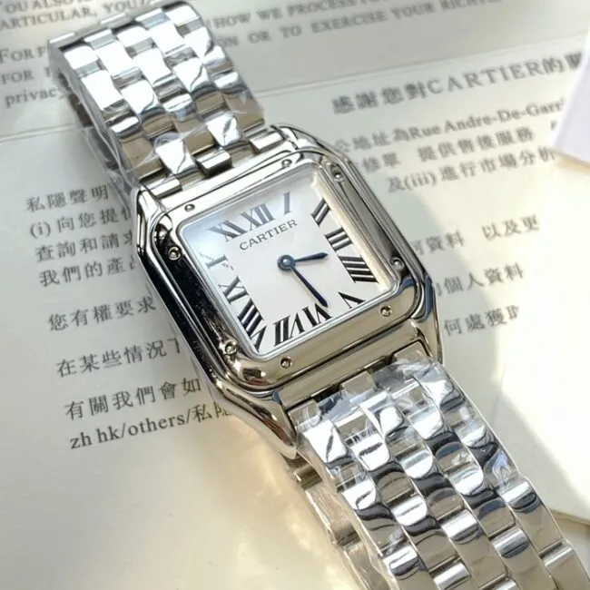 top-tier watch Cartier women's white dialsteel bracelet cheetah series quartz watch front view