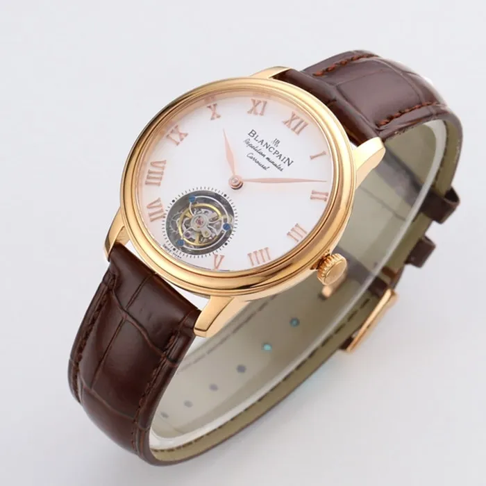 Top-tier watch Blancpain men's white dial Art Master series leather strap watch side view