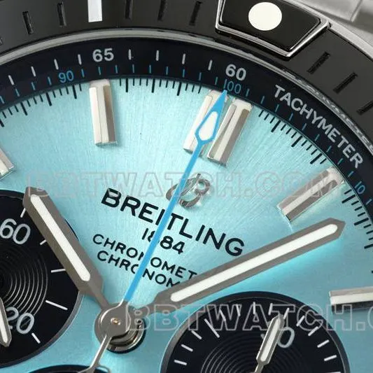 Breitling watch TF factory mechanical chronograph light blue dial 44mm steel bracelet model side live photo